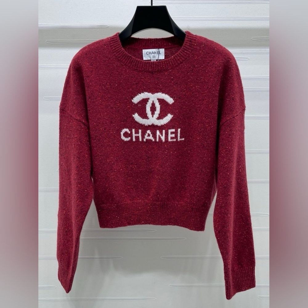 Chanel Logo Monogram Red Wool Sweater
